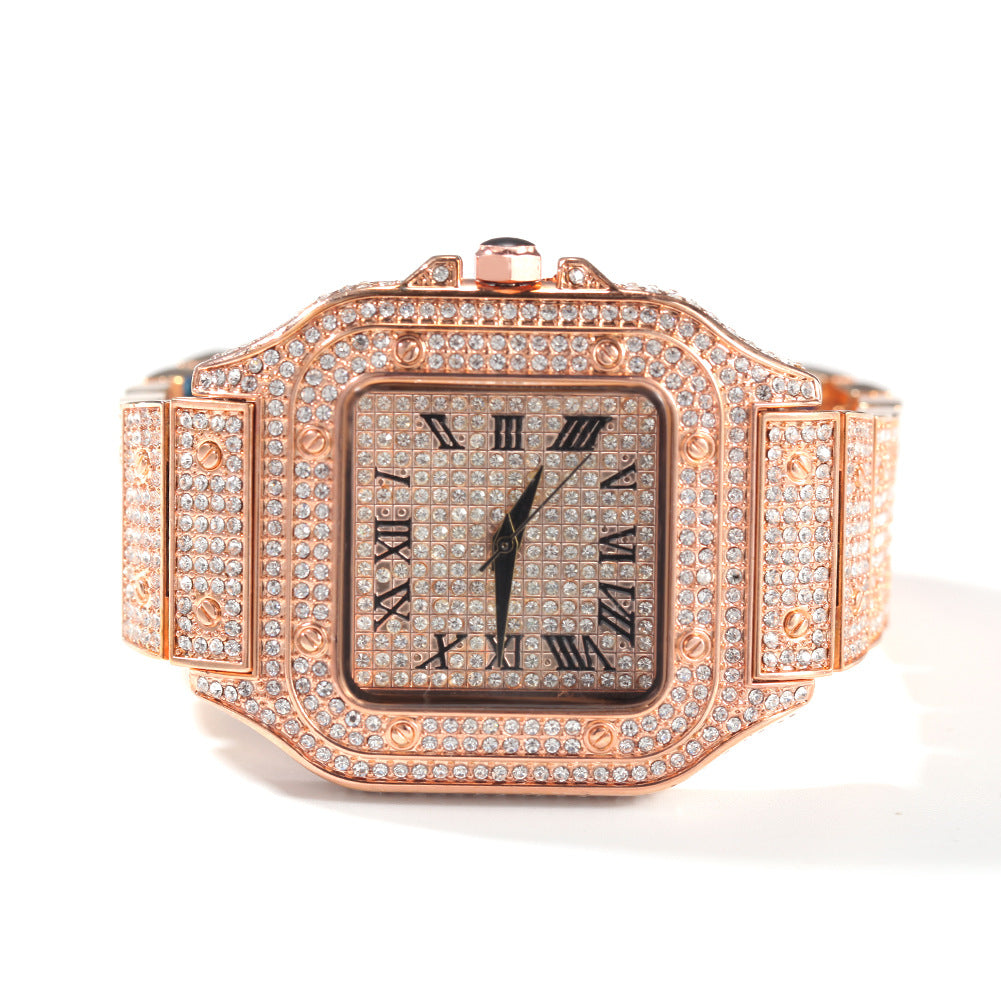 Roman Scale Quartz Full Diamond Watch