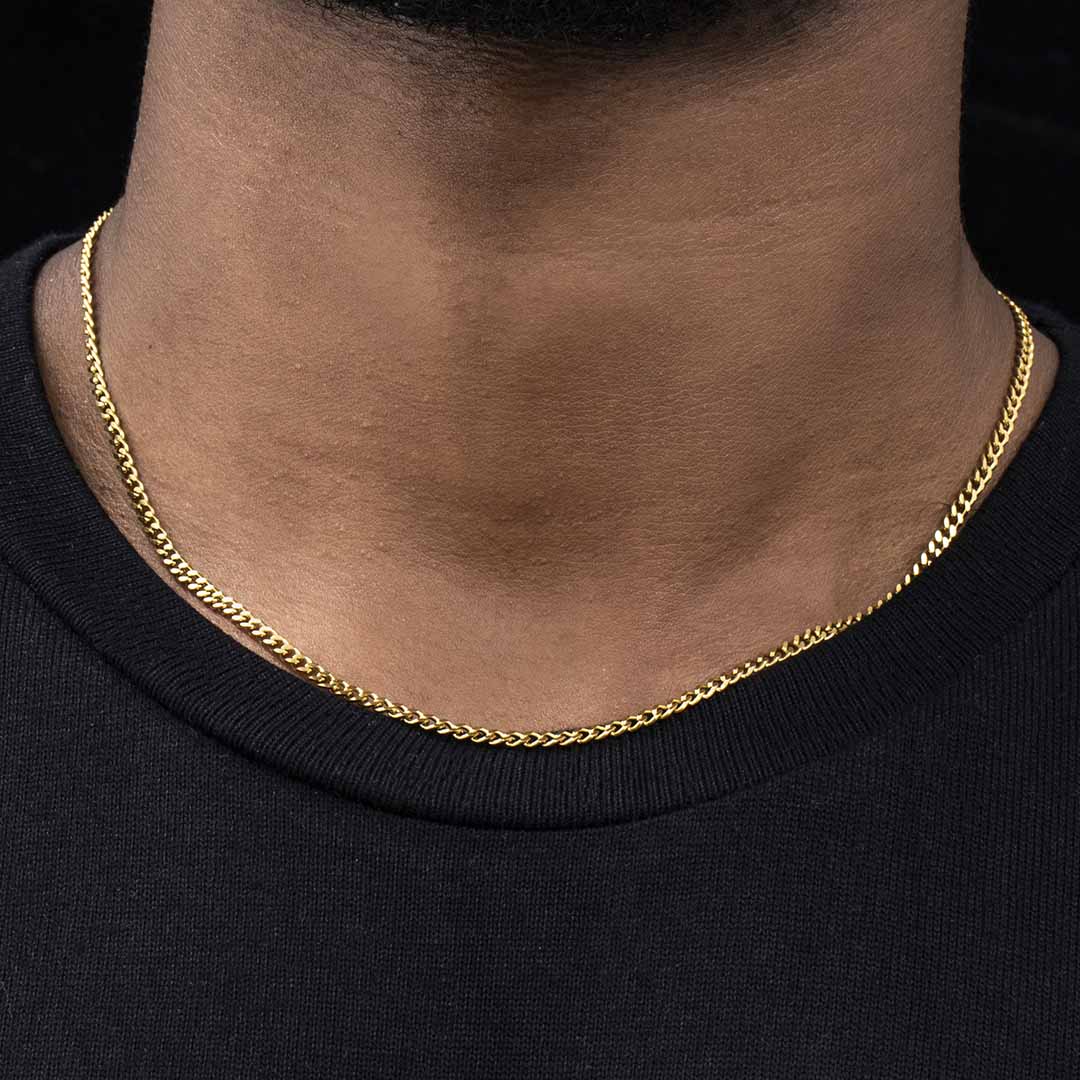 2.5mm Diamond - Cut Stainless Steel Cuban Chain in Gold - TONGSHOP