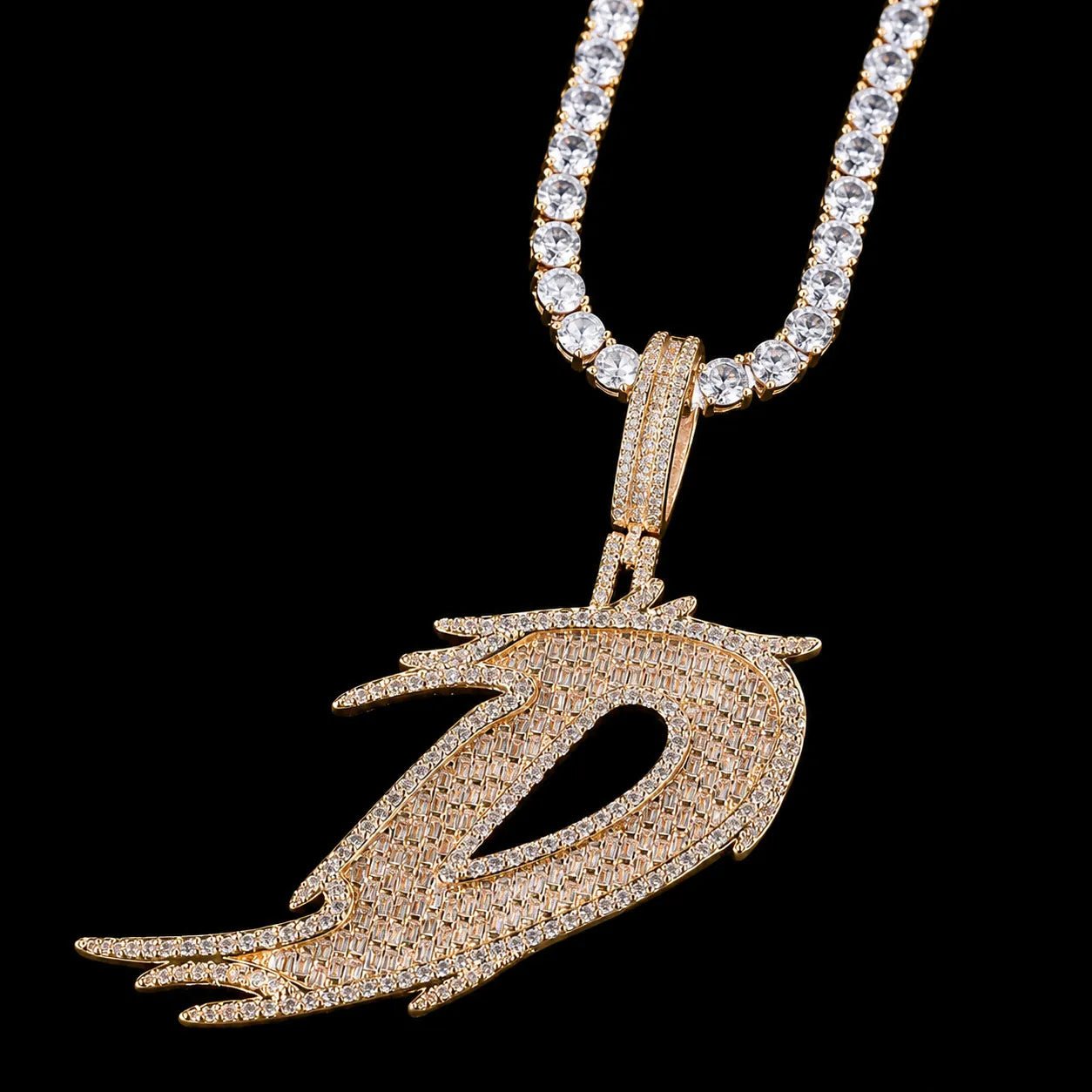 26 Ice - Spike Letter Pendant in White Gold - 45mm - TONGSHOP / Color:Yellow Gold / Length:16