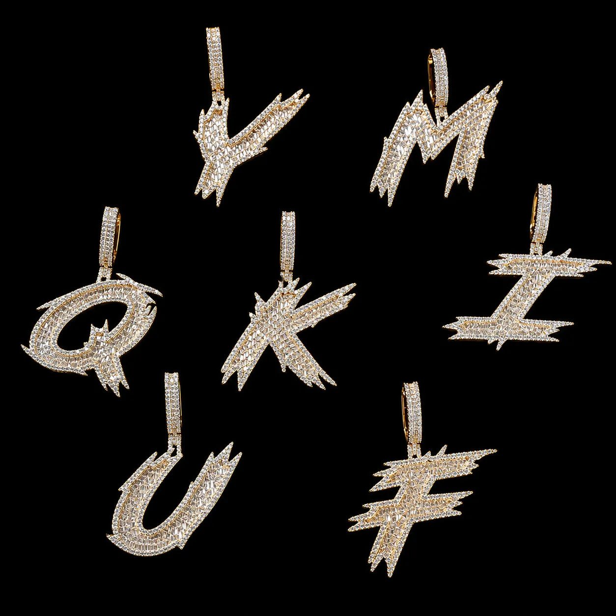26 Ice - Spike Letter Pendant in White Gold - 45mm - TONGSHOP / Color:Yellow Gold / Length:16