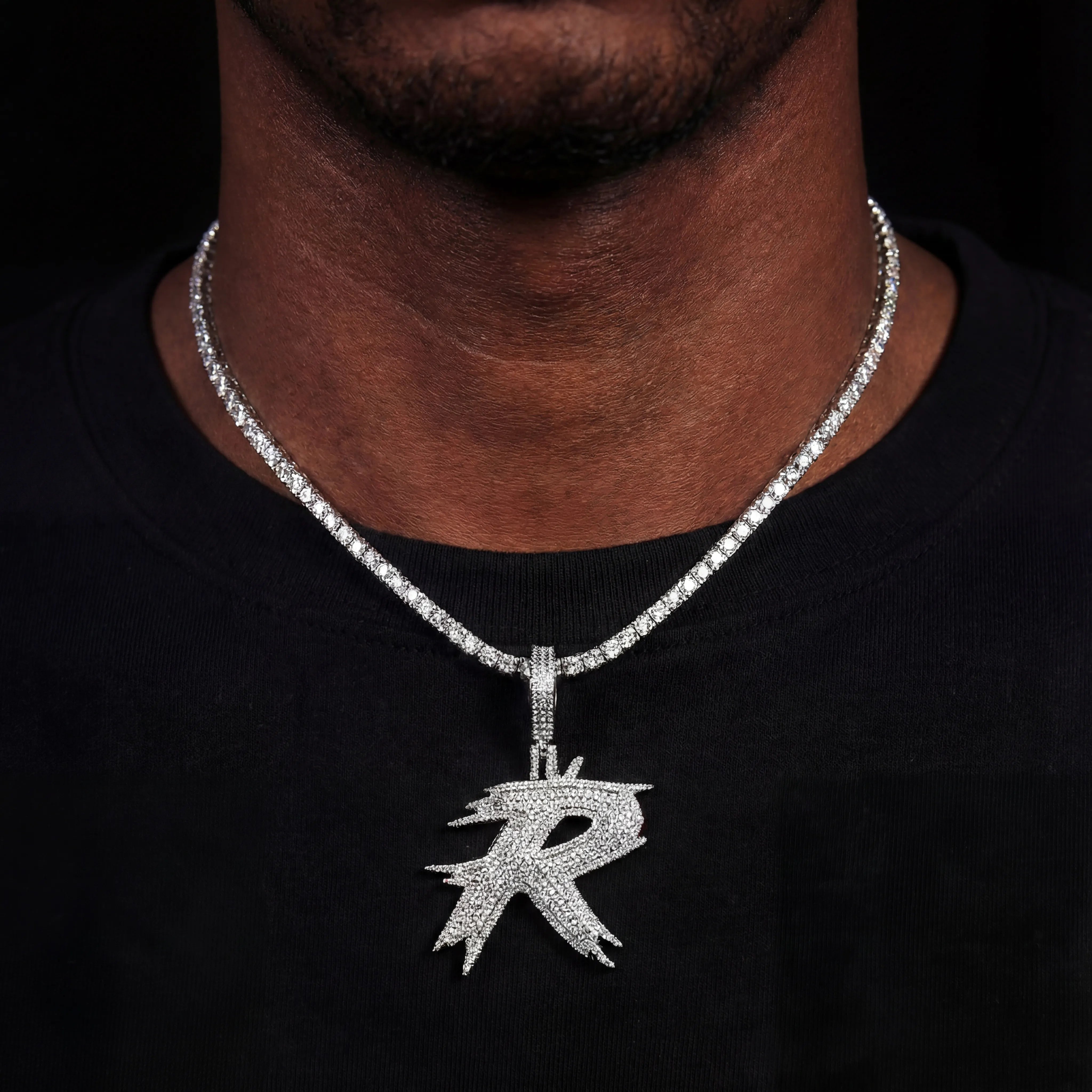 26 Ice - Spike Letter Pendant in White Gold - 45mm - TONGSHOP / Color:Yellow Gold / Length:16