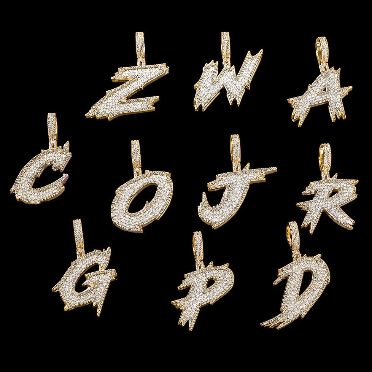 26 Ice - Spike Letter Pendant in White Gold - 45mm - TONGSHOP / Color:Yellow Gold / Length:16