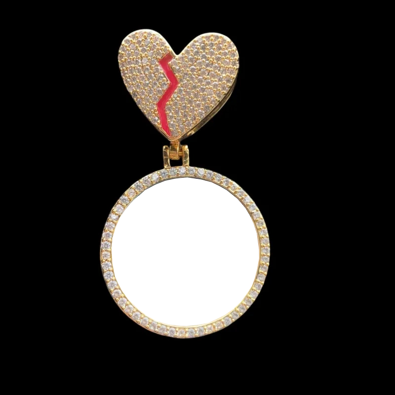 3D Customized Photo Heart Shaped Clasp Round Pendant - 35mm