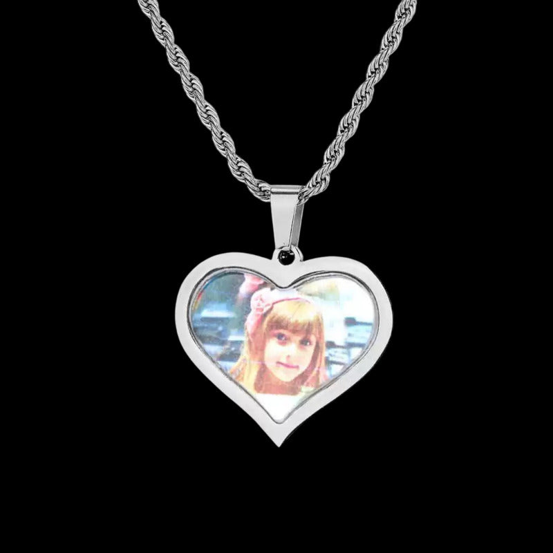 3D Customized Photo Stainless Steel Heart Pendant - 35mm