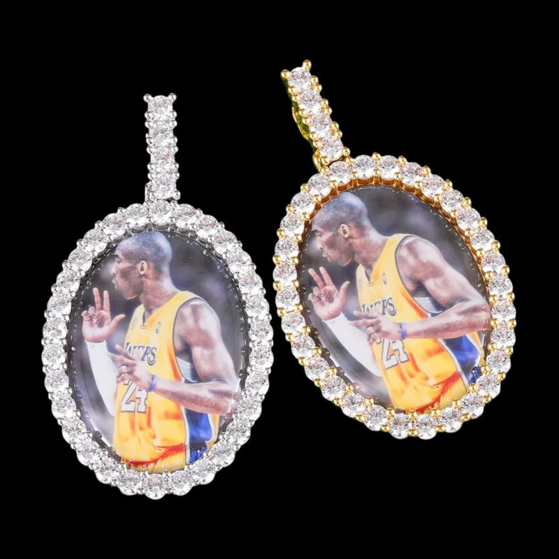 3D New Custom Photo Oval Pendant in White Gold - 38mm
