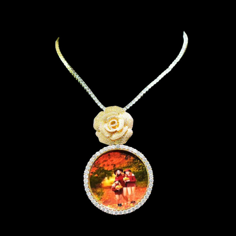 3D Rose Round Customized Photo Pendant - 70mm