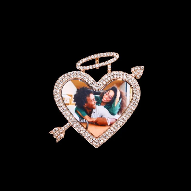 3D Arrow Through Heart Custom Photo Pendant in White Gold - 45mm - TONGSHOP / Length:16 / Length:18