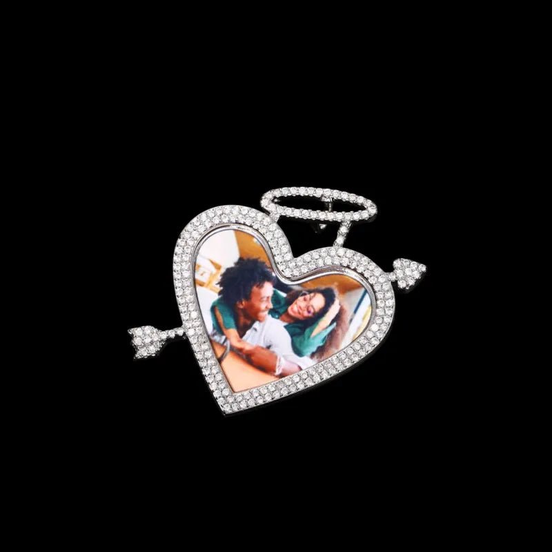 3D Arrow Through Heart Custom Photo Pendant in White Gold - 45mm - TONGSHOP / Length:16 / Length:18
