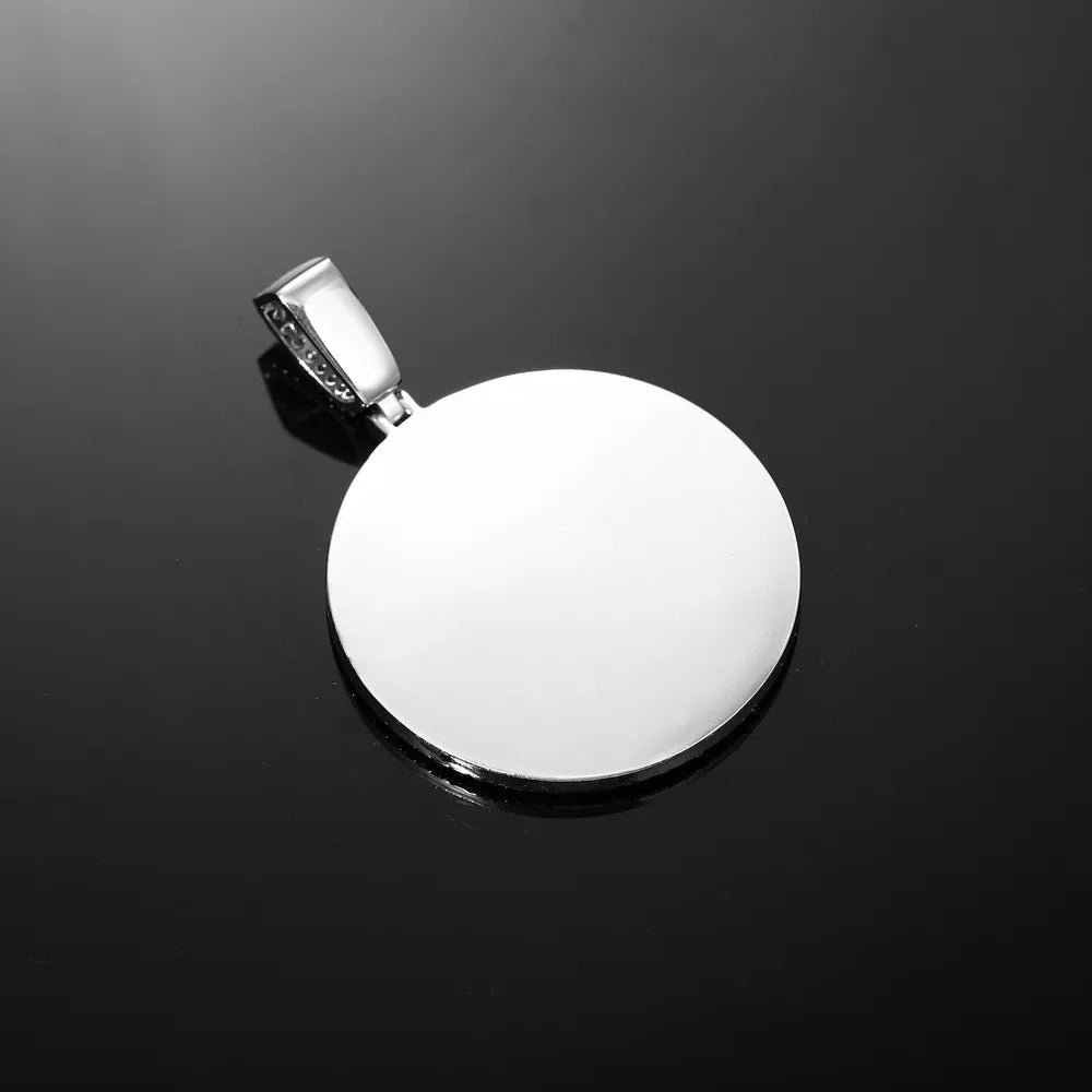 3D Custom Double - Row Diamond Photo Round Pendant - 40mm - TONGSHOP / Length:16 / Length:18