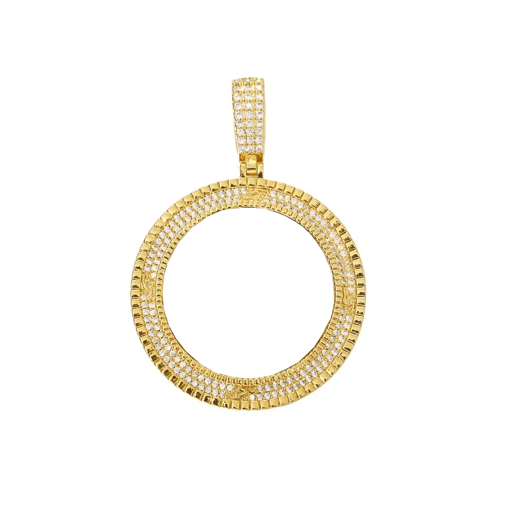 3D Custom Double - Row Diamond Photo Round Pendant - 40mm - TONGSHOP / Length:16 / Length:18