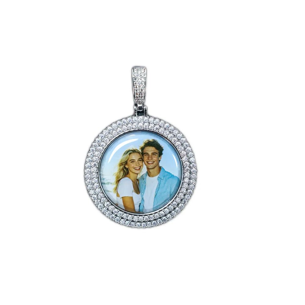 3D Double - Row Diamond - Set Circular Photo Pendant - TONGSHOP / Length:16 / Length:18