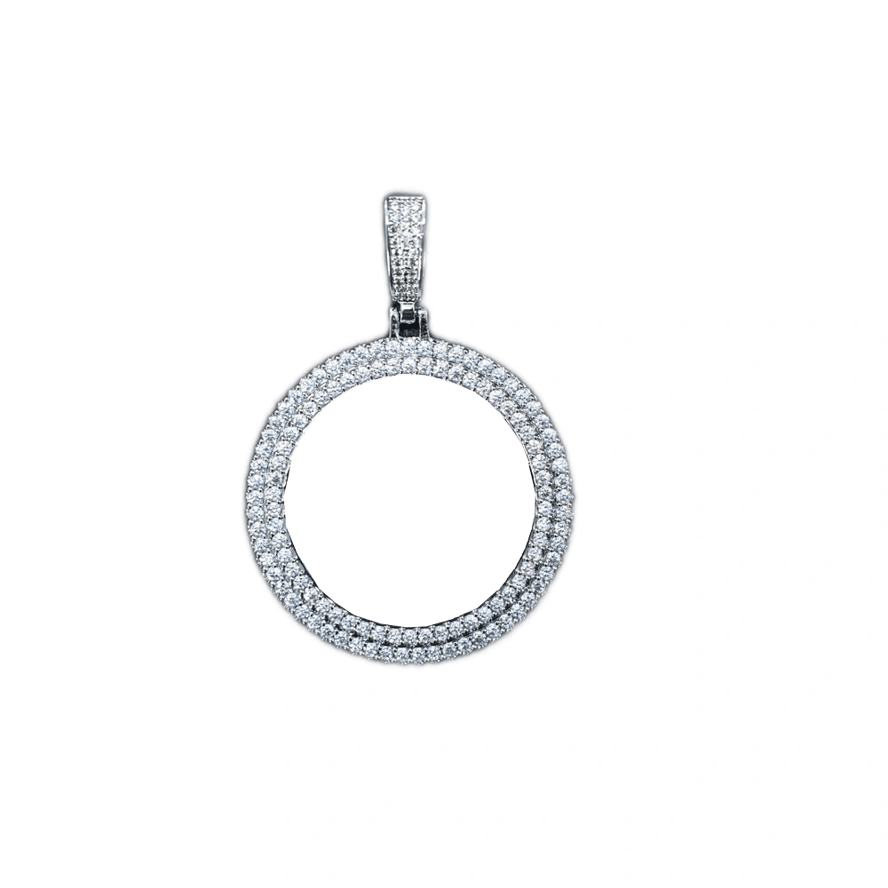 3D Double - Row Diamond - Set Circular Photo Pendant - TONGSHOP / Length:16 / Length:18