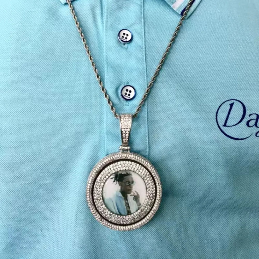 3D Full - Diamond Rotating Round Photo Pendant - TONGSHOP / Length:16 / Length:18