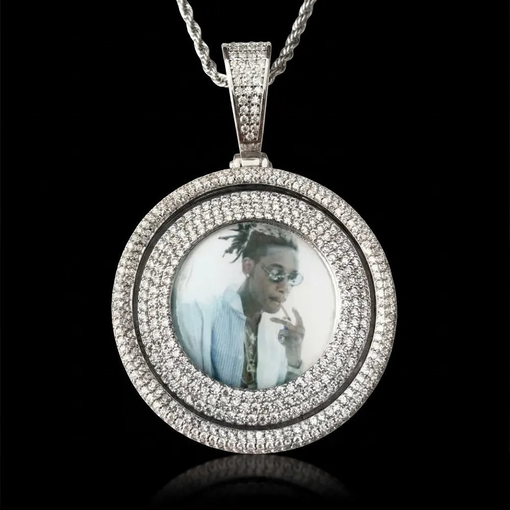 3D Full - Diamond Rotating Round Photo Pendant - TONGSHOP / Length:16 / Length:18