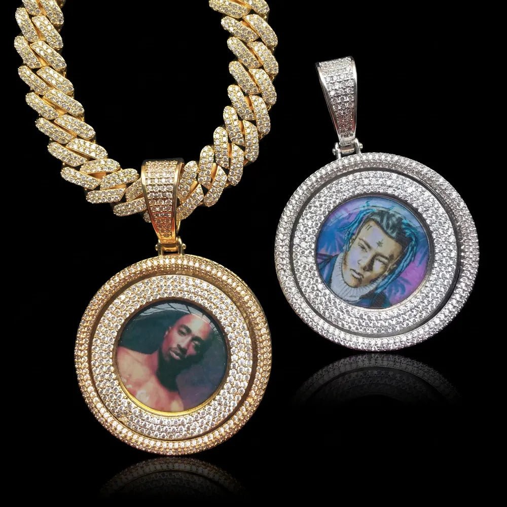 3D Full - Diamond Rotating Round Photo Pendant - TONGSHOP / Length:16 / Length:18