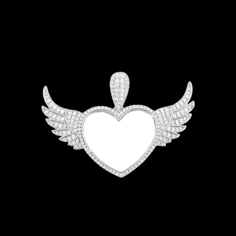 3D Heart Wings Solid Round Custom Photo Pendant - 55mm - TONGSHOP / Length:16 / Length:18