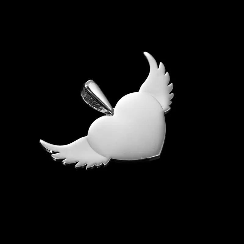 3D Heart Wings Solid Round Custom Photo Pendant - 55mm - TONGSHOP / Length:16 / Length:18