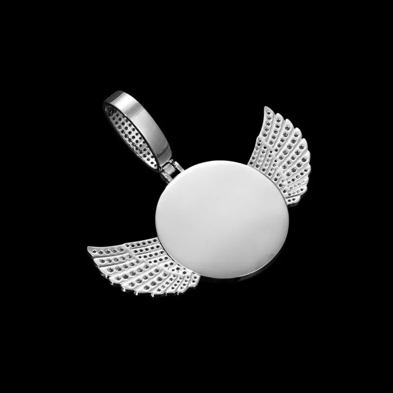 3D Large Buckle Solid Wings Round Custom Photo Pendant - 68mm - TONGSHOP / Length:16 / Length:18