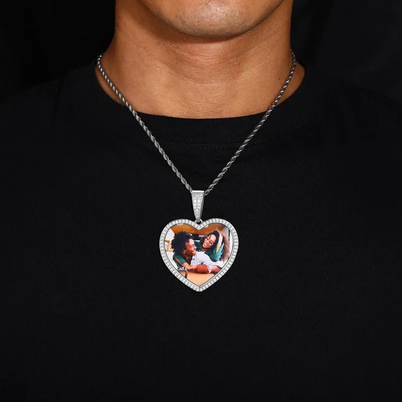 3D Large Solid Heart Custom Photo Pendant - 50mm - TONGSHOP / Length:16 / Length:18