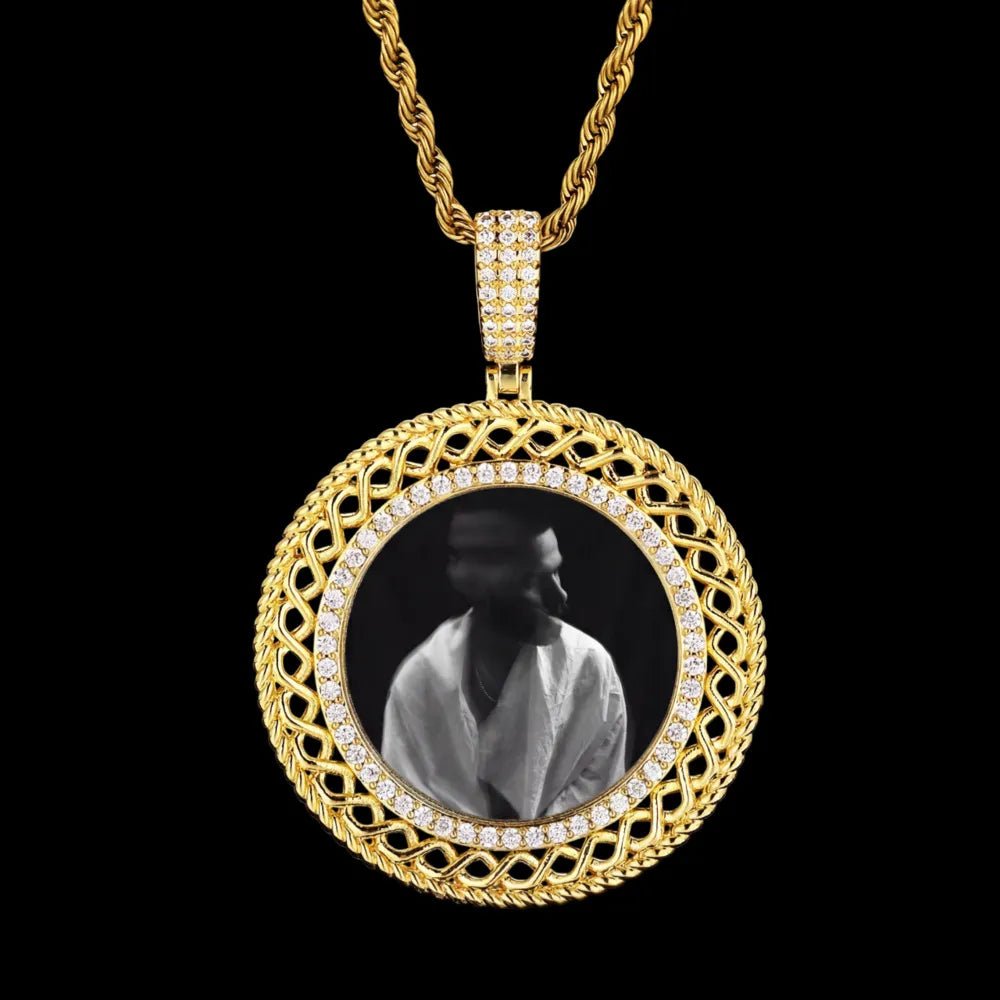 3D Memory Custom Photo Frame Round Hollowed - Out Pendant - 45mm - TONGSHOP / Length:16 / Length:18