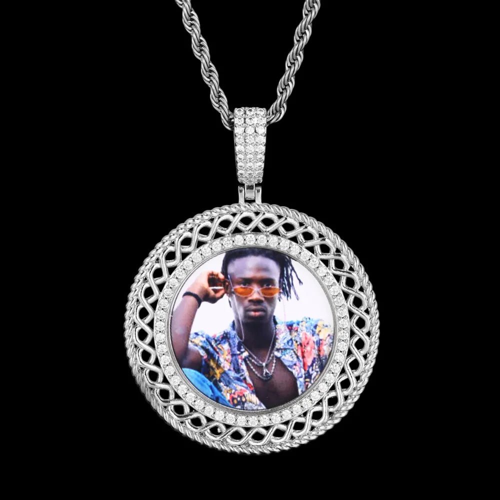 3D Memory Custom Photo Frame Round Hollowed - Out Pendant - 45mm - TONGSHOP / Length:16 / Length:18