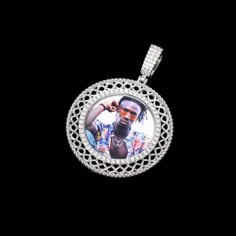 3D Memory Custom Photo Frame Round Hollowed - Out Pendant - 45mm - TONGSHOP / Length:16 / Length:18