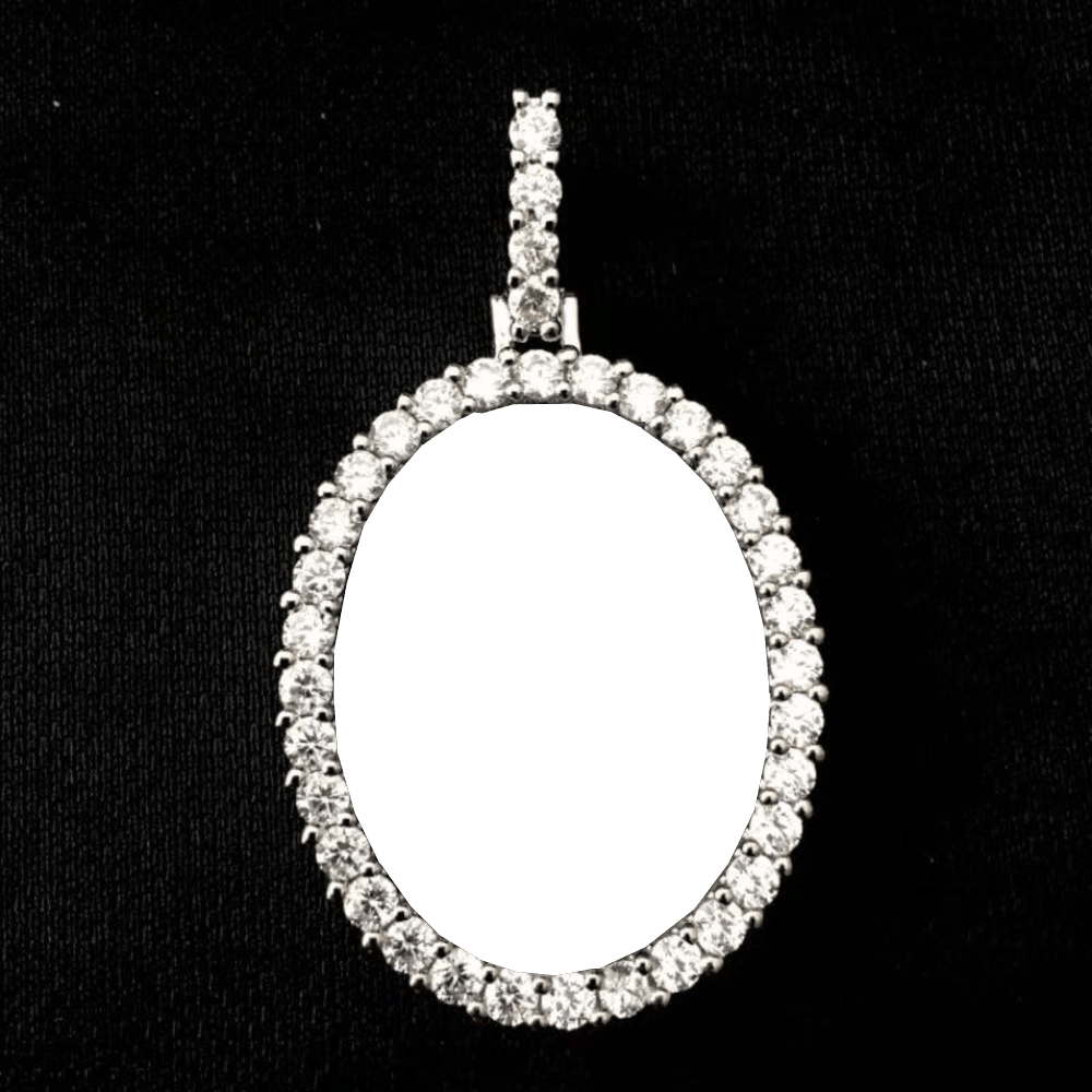 3D Oval Photo Diamond Iced - Out Pendant - TONGSHOP / Length:16 / Length:18