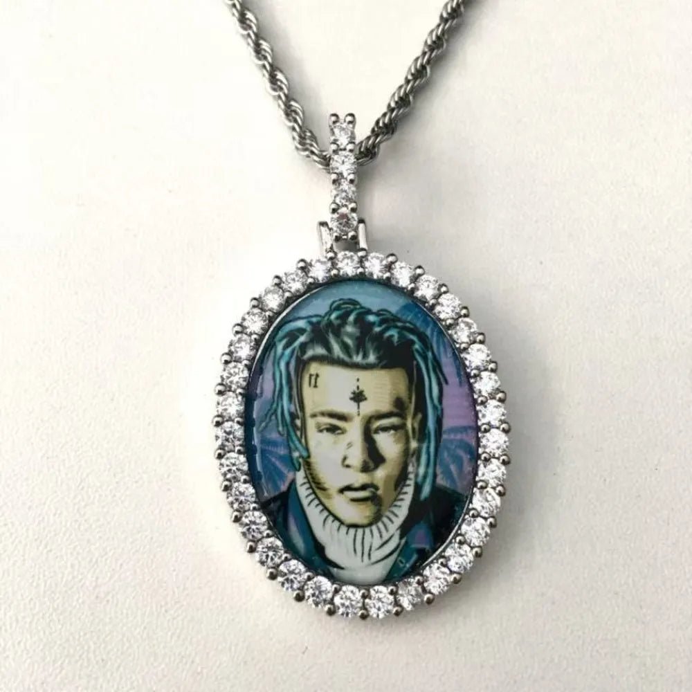 3D Oval Photo Diamond Iced - Out Pendant - TONGSHOP / Length:16 / Length:18