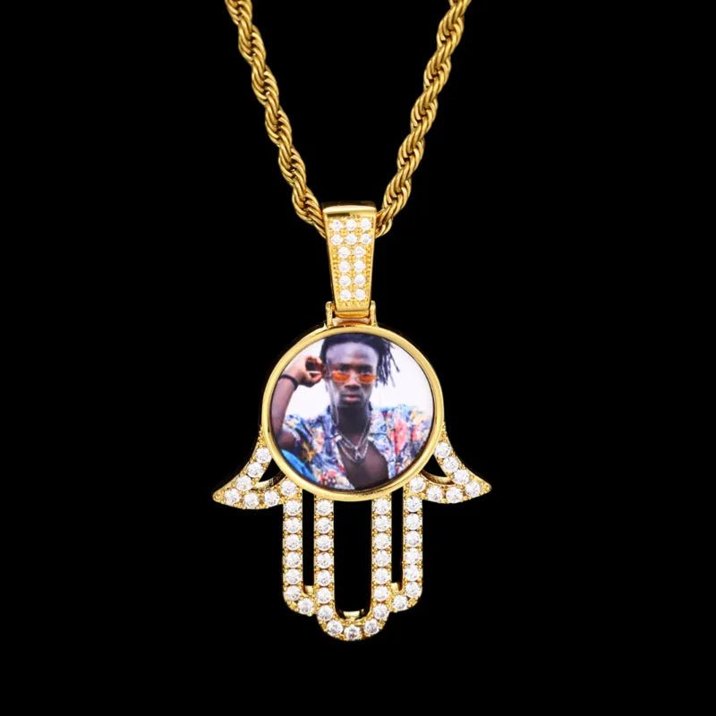 3D Round Solid Hand Custom Photo Pendant - 33mm - TONGSHOP / Length:16 / Length:18