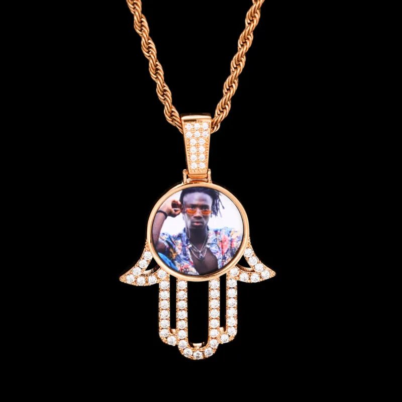 3D Round Solid Hand Custom Photo Pendant - 33mm - TONGSHOP / Length:16 / Length:18