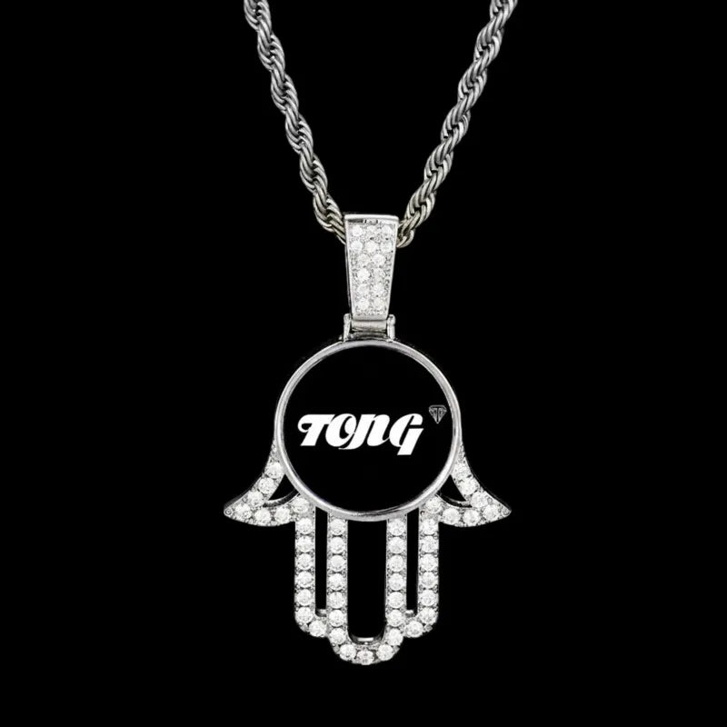 3D Round Solid Hand Custom Photo Pendant - 33mm - TONGSHOP / Length:16 / Length:18