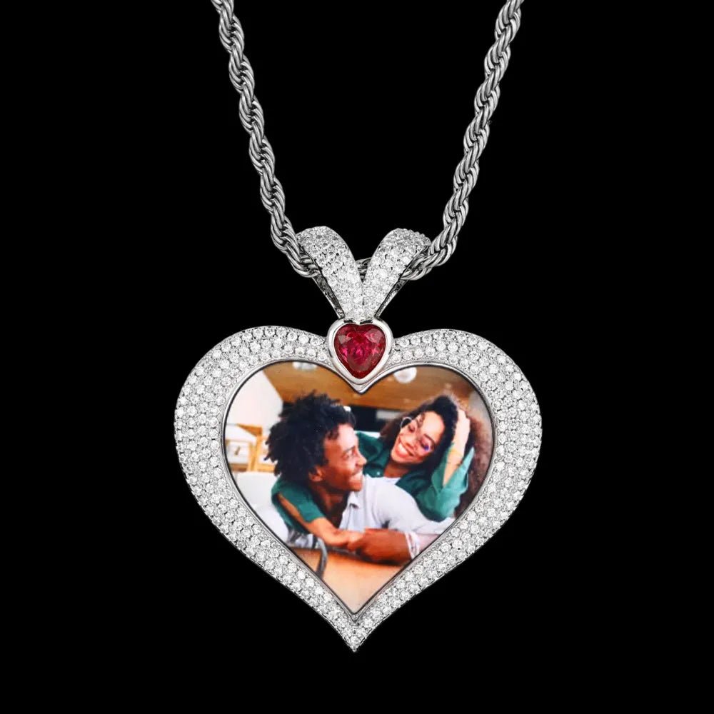 3D Ruby Heart Solid Memory Custom Photo Heart Pendant - 43mm - TONGSHOP / Length:16 / Length:18