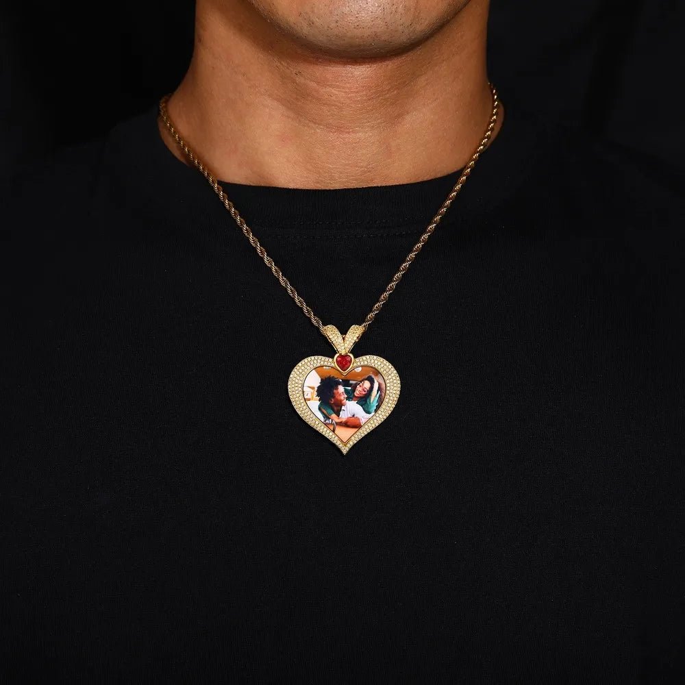 3D Ruby Heart Solid Memory Custom Photo Heart Pendant - 43mm - TONGSHOP / Length:16 / Length:18