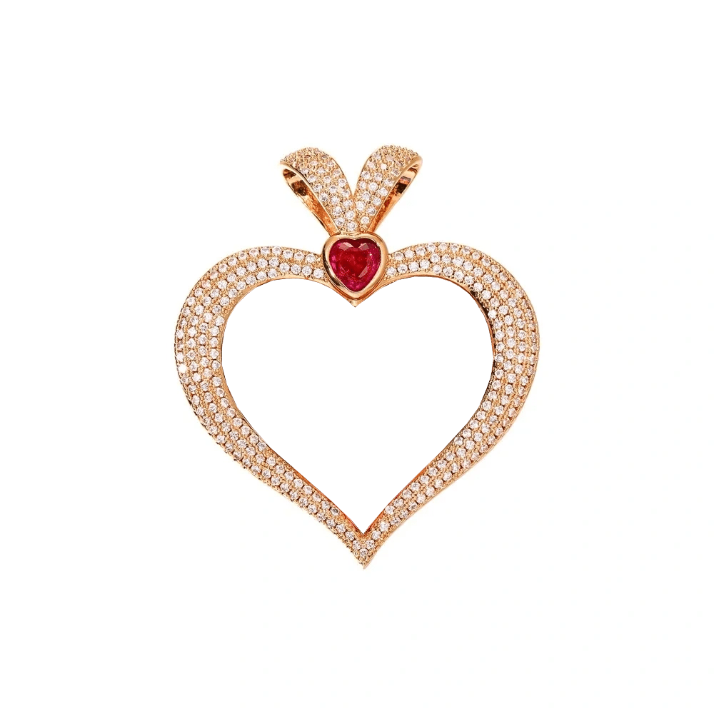 3D Ruby Heart Solid Memory Custom Photo Heart Pendant - 43mm - TONGSHOP / Length:16 / Length:18