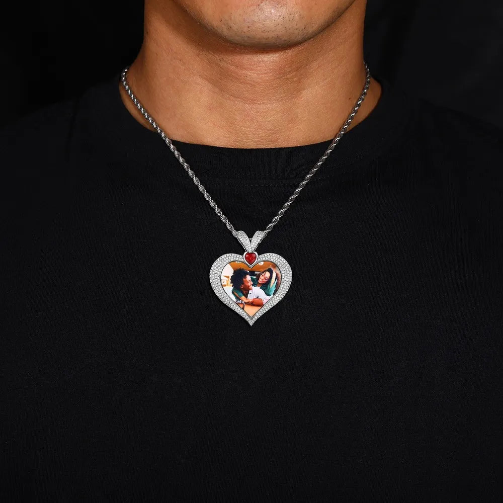 3D Ruby Heart Solid Memory Custom Photo Heart Pendant - 43mm - TONGSHOP / Length:16 / Length:18