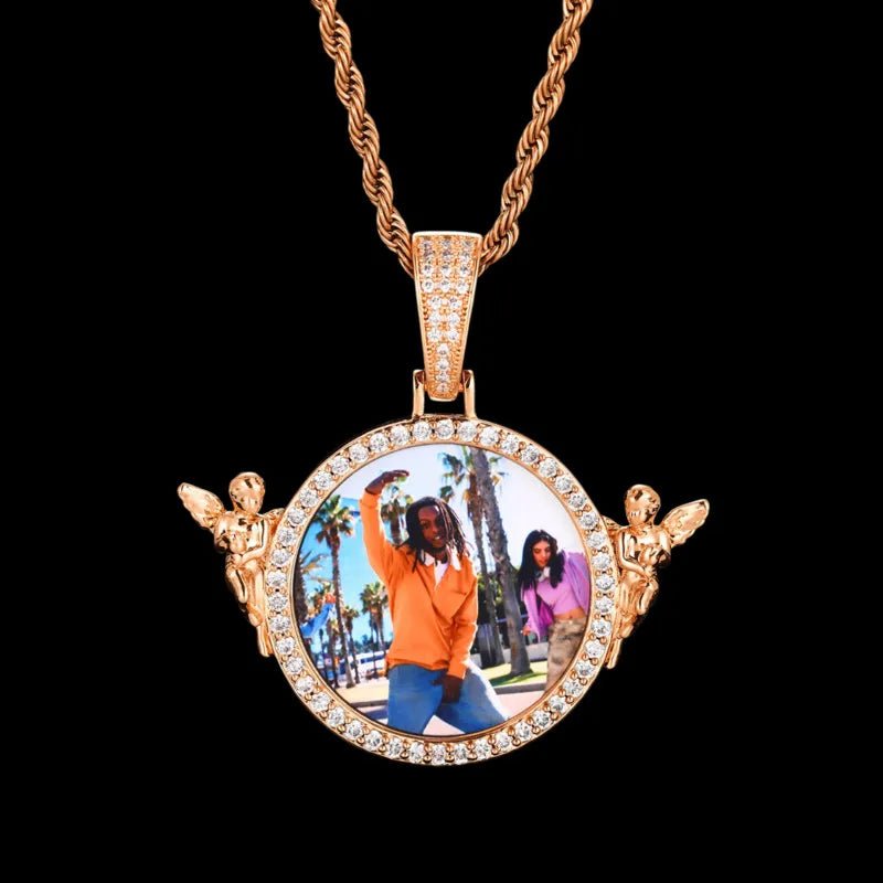 3D Solid Angel Round Custom Photo Pendant - 52mm - TONGSHOP / Length:16 / Length:18