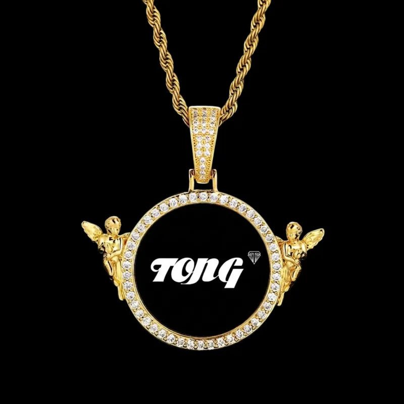 3D Solid Angel Round Custom Photo Pendant - 52mm - TONGSHOP / Length:16 / Length:18