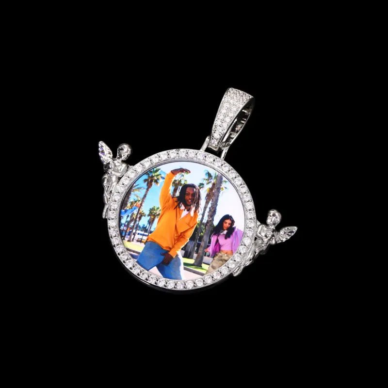 3D Solid Angel Round Custom Photo Pendant - 52mm - TONGSHOP / Length:16 / Length:18