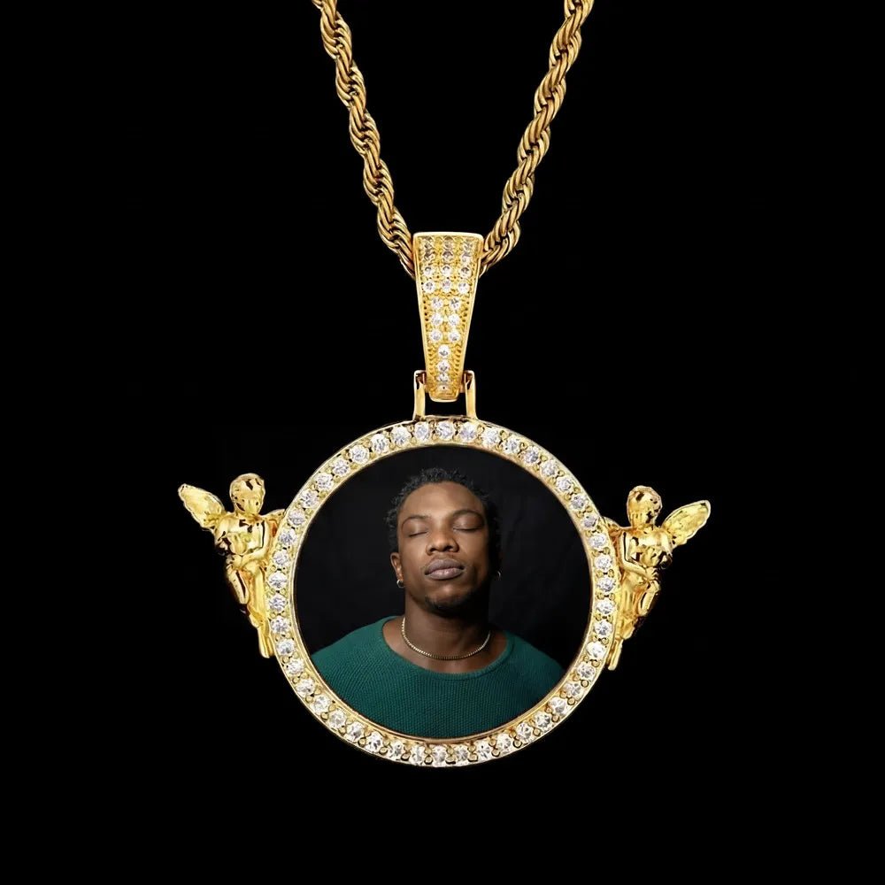 3D Solid Angel Round Custom Photo Pendant - 52mm - TONGSHOP / Length:16 / Length:18