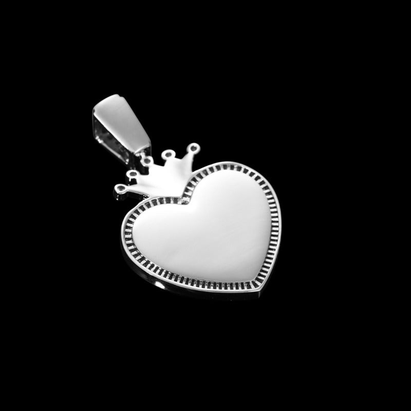 3D Solid Crown Heart Custom Photo Pendant - 36mm - TONGSHOP / Length:16 / Length:18