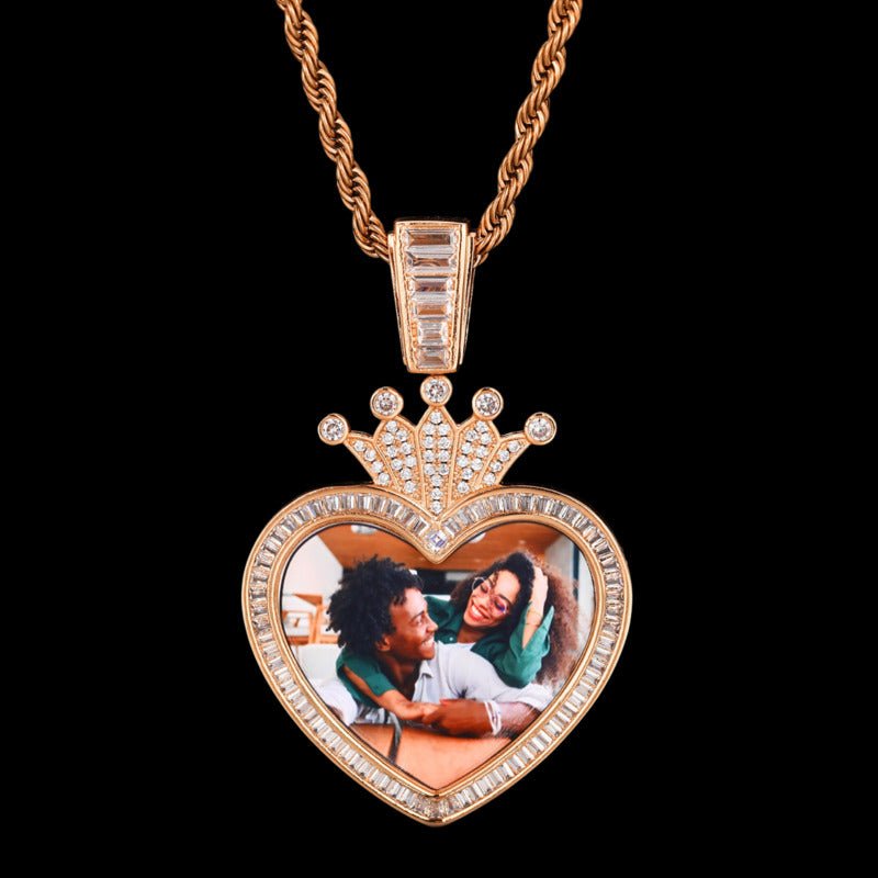 3D Solid Crown Heart Custom Photo Pendant - 36mm - TONGSHOP / Length:16 / Length:18