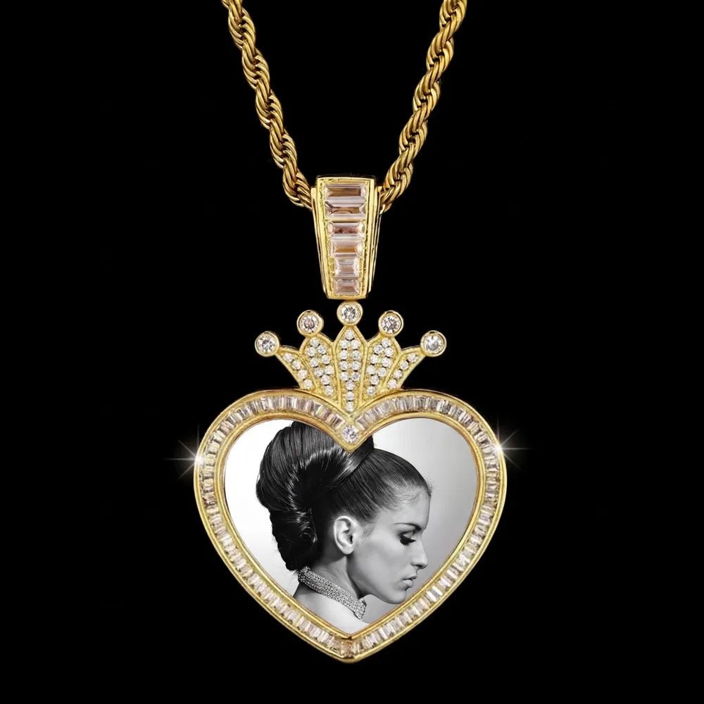 3D Solid Crown Heart Custom Photo Pendant - 36mm - TONGSHOP / Length:16 / Length:18