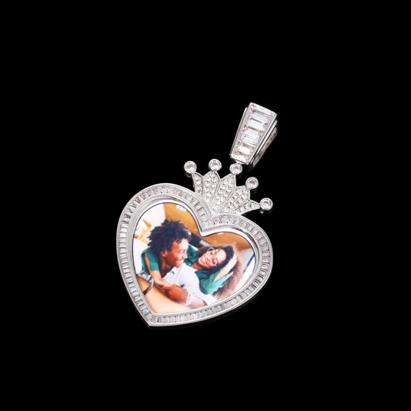 3D Solid Crown Heart Custom Photo Pendant - 36mm - TONGSHOP / Length:16 / Length:18