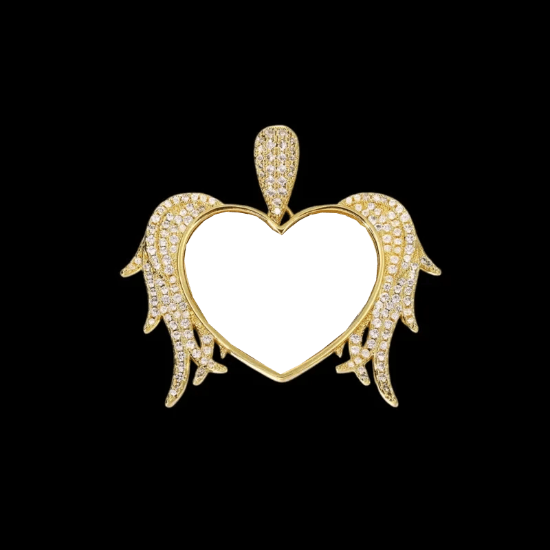 3D Solid Heart and Thorn Wings Custom Photo Round Pendant - 45mm - TONGSHOP / Length:16 / Length:18