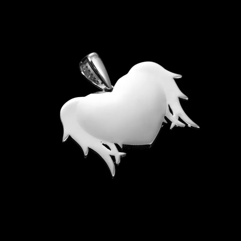 3D Solid Heart and Thorn Wings Custom Photo Round Pendant - 45mm - TONGSHOP / Length:16 / Length:18