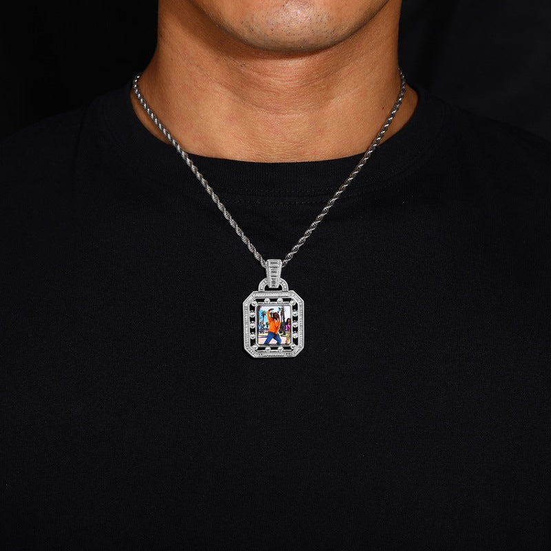 3D Solid Hollow Square Custom Photo Pendant - 30mm - TONGSHOP / Length:16 / Length:18