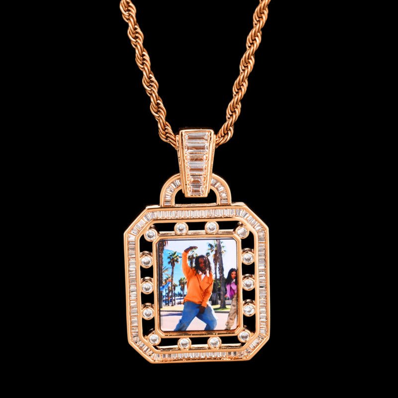 3D Solid Hollow Square Custom Photo Pendant - 30mm - TONGSHOP / Length:16 / Length:18