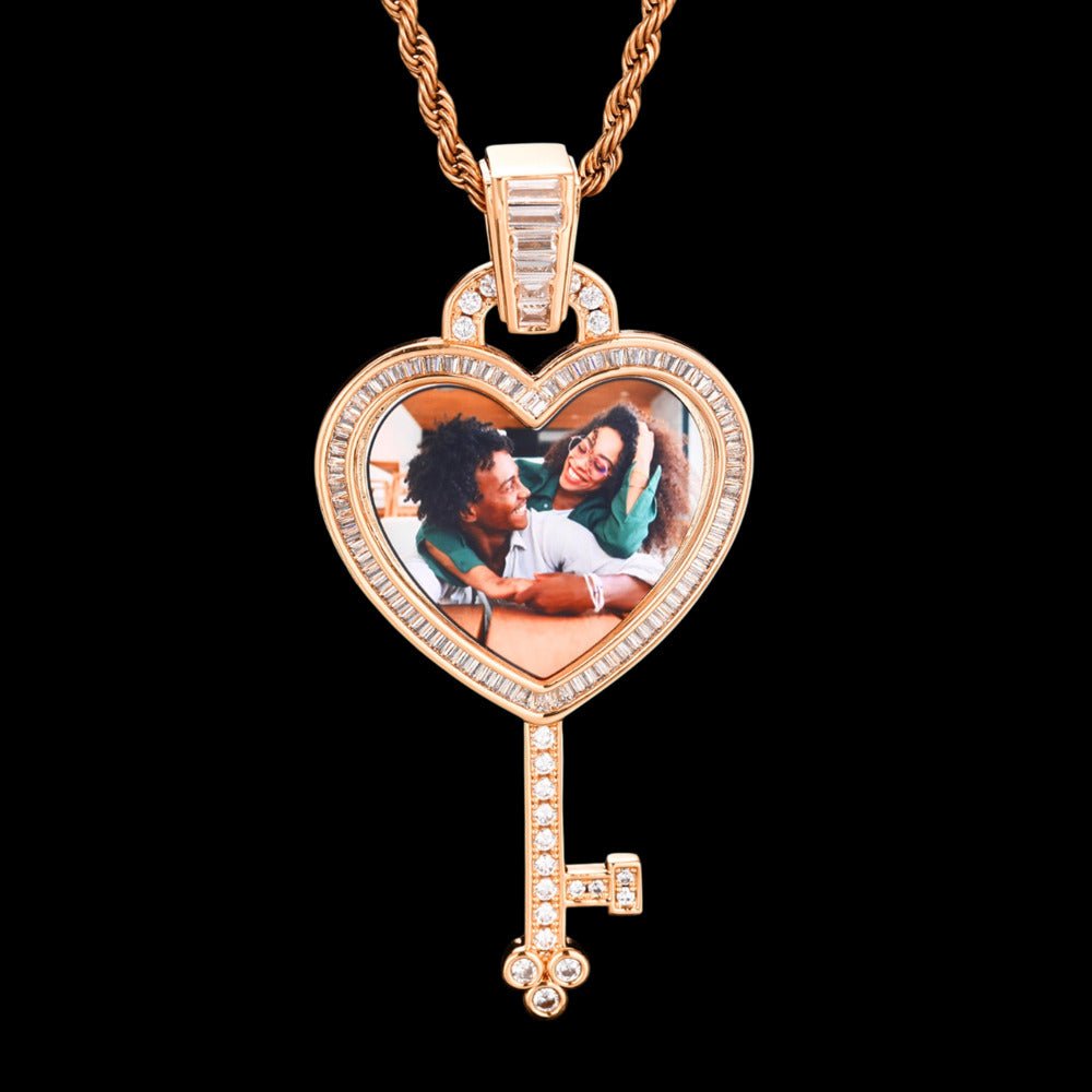 3D Solid Key Heart Custom Photo Pendant - 37mm - TONGSHOP / Length:16 / Length:18