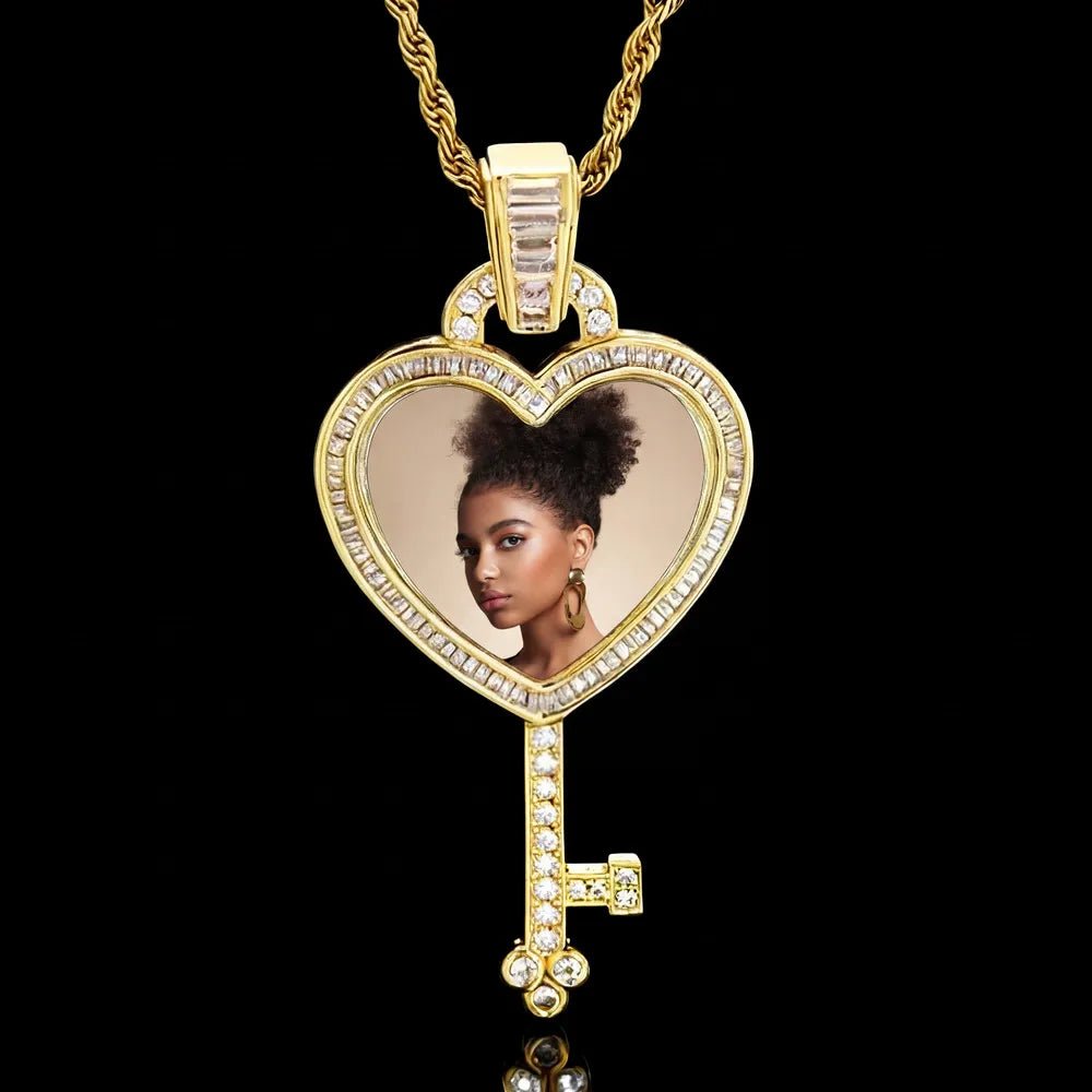 3D Solid Key Heart Custom Photo Pendant - 37mm - TONGSHOP / Length:16 / Length:18