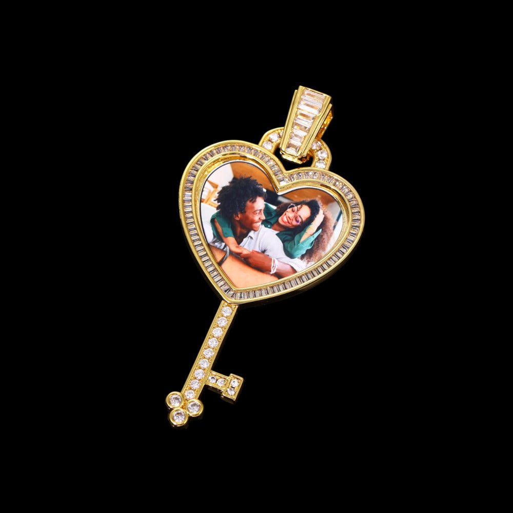 3D Solid Key Heart Custom Photo Pendant - 37mm - TONGSHOP / Length:16 / Length:18